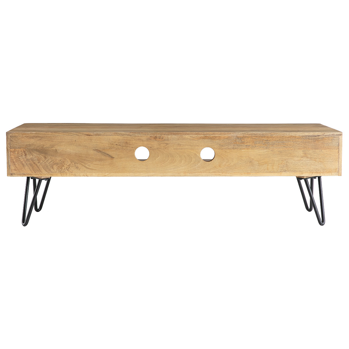 Meuble TV en bois manguier massif et métal noir L150 VIBES naturel, MILIBOO