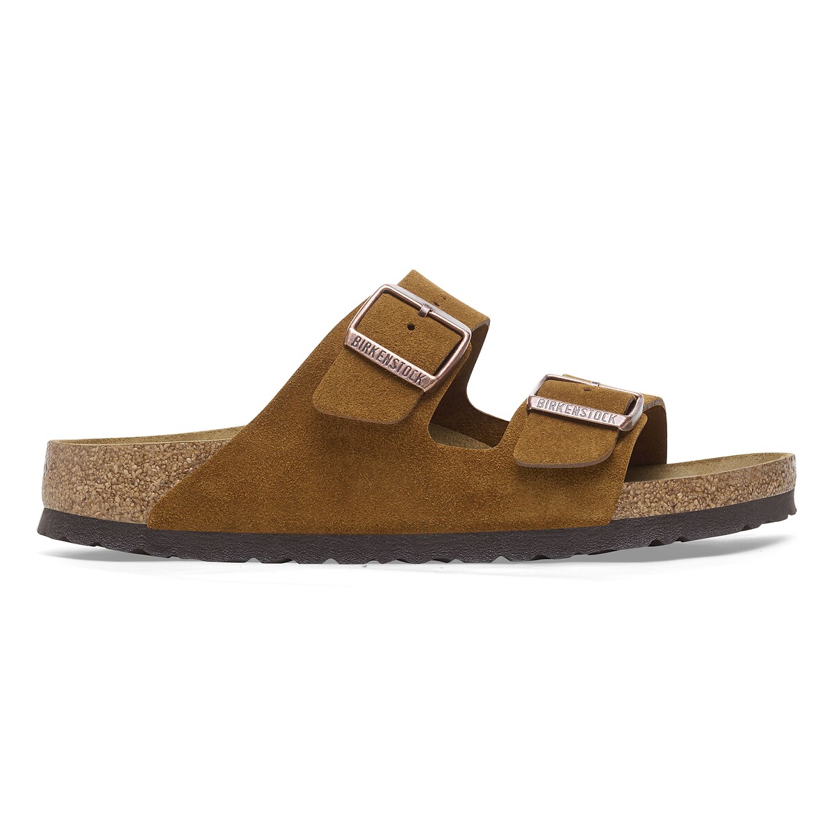 Mules doubles brides en cuir suédé Arizona camel, BIRKENSTOCK