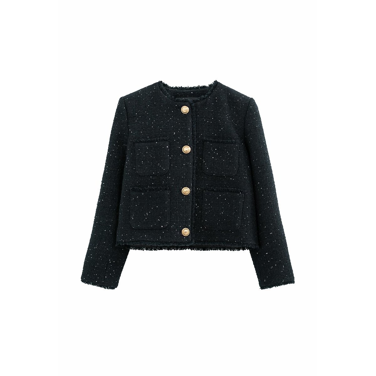 Veste courte effet tweed et sequins brodés marine, IKKS