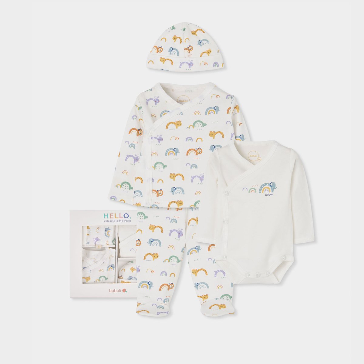 Lot maille bébé imprimé arc-en- et animaux multicolore, BOBOLI