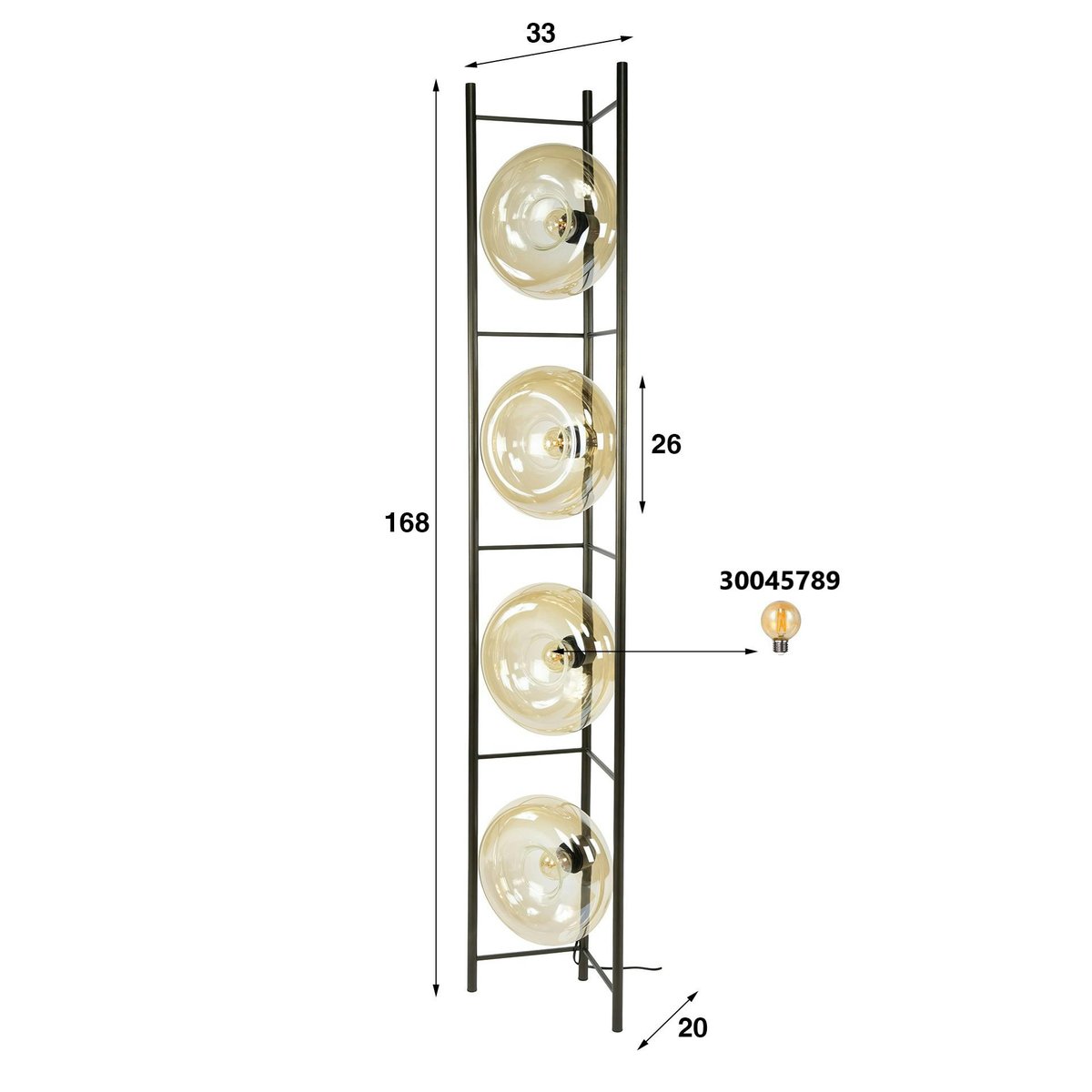 Lampadaire vintage anneaux en verre ambré NIAGARA ambre, PIER IMPORT