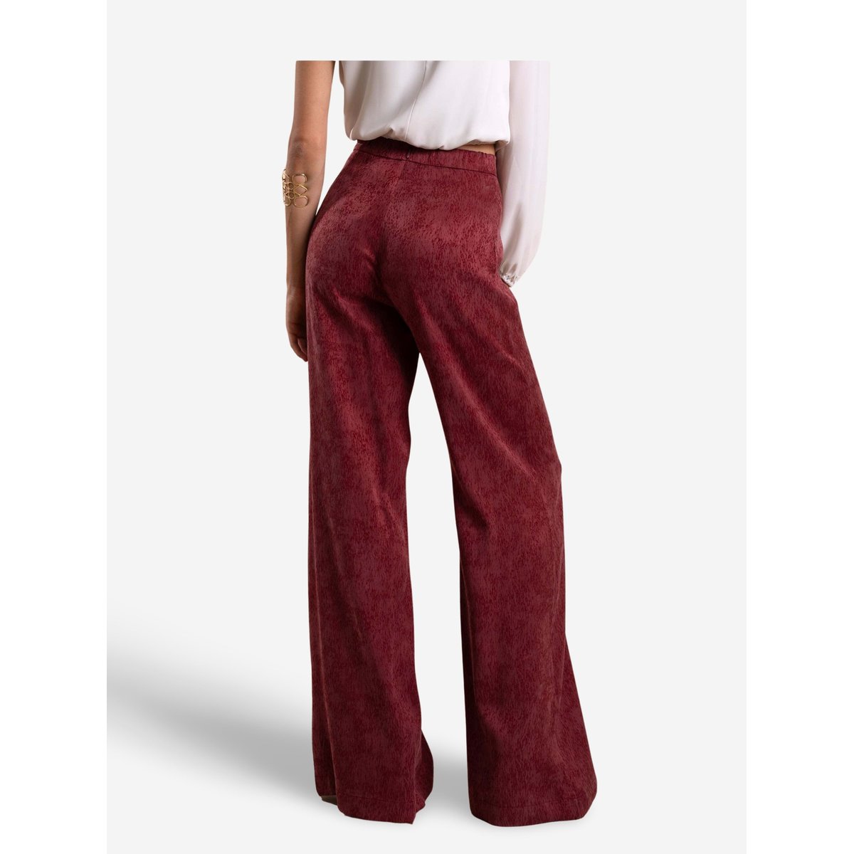 Pantalon évasé à taille haute bordeaux, THE-ARE