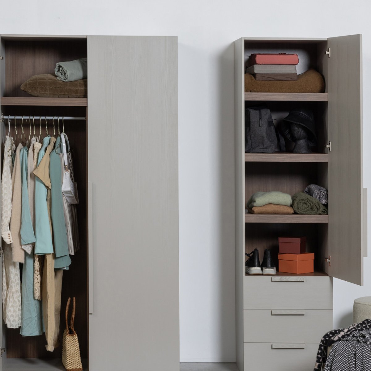 Armoire 1 porte en pin RENS gris clair, WOOOD