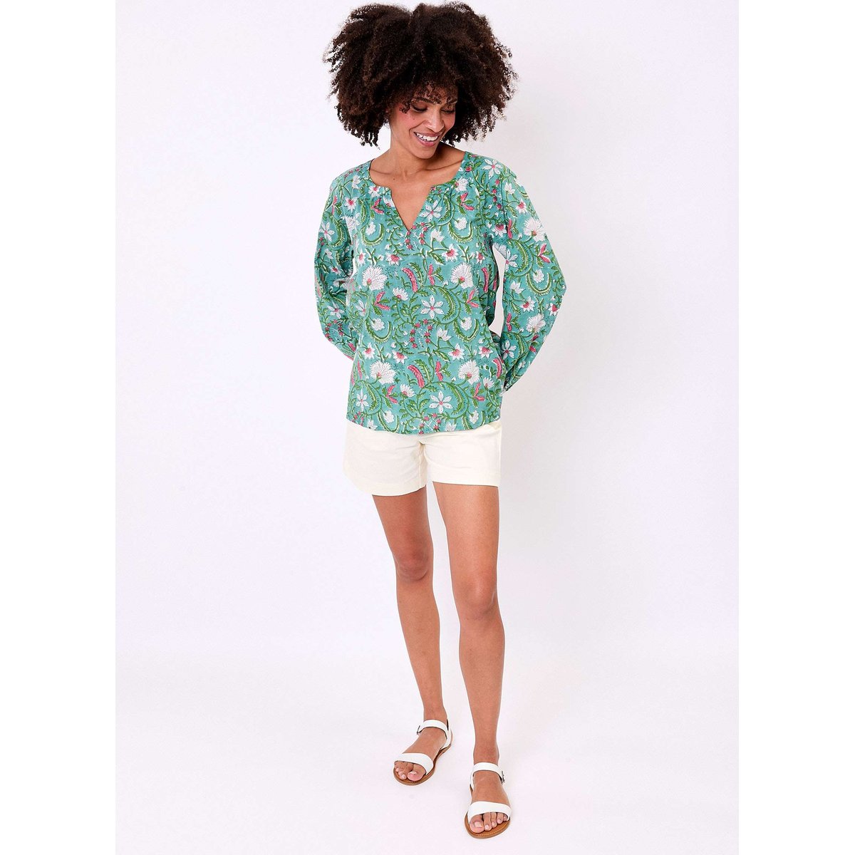 Blouse coton imprimée ample OCO vert clair oco, LA FIANCÉE