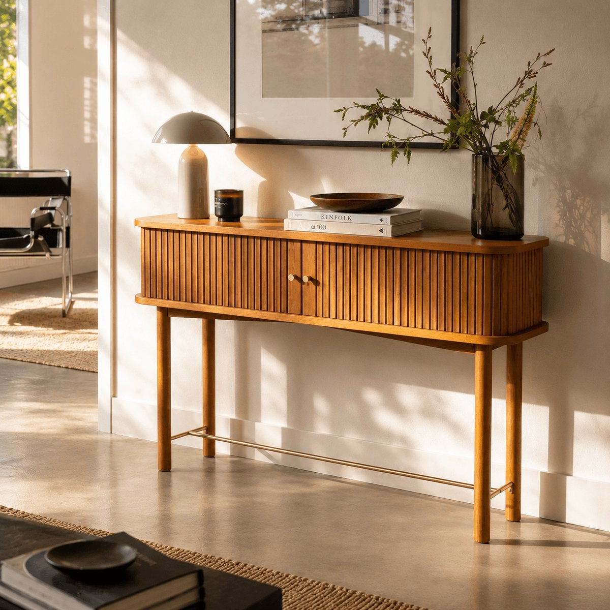 Console en frêne avec portes tambour ERNEST frêne foncé, SORELH