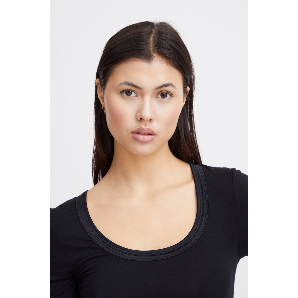 T-shirt manches courtes, coupe slim, col rond noir, ICHI