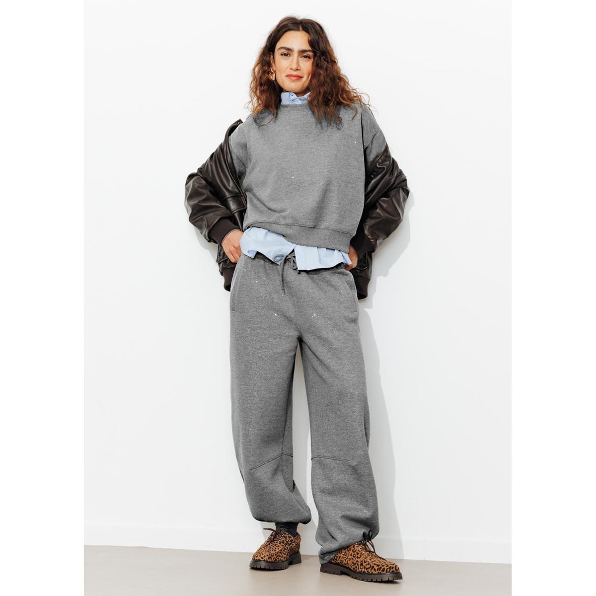 Jogging en molleton pailleté gris, PROMOD
