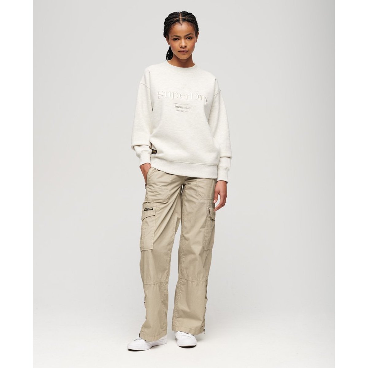 Pantalon cargo large taille basse stone wash, SUPERDRY