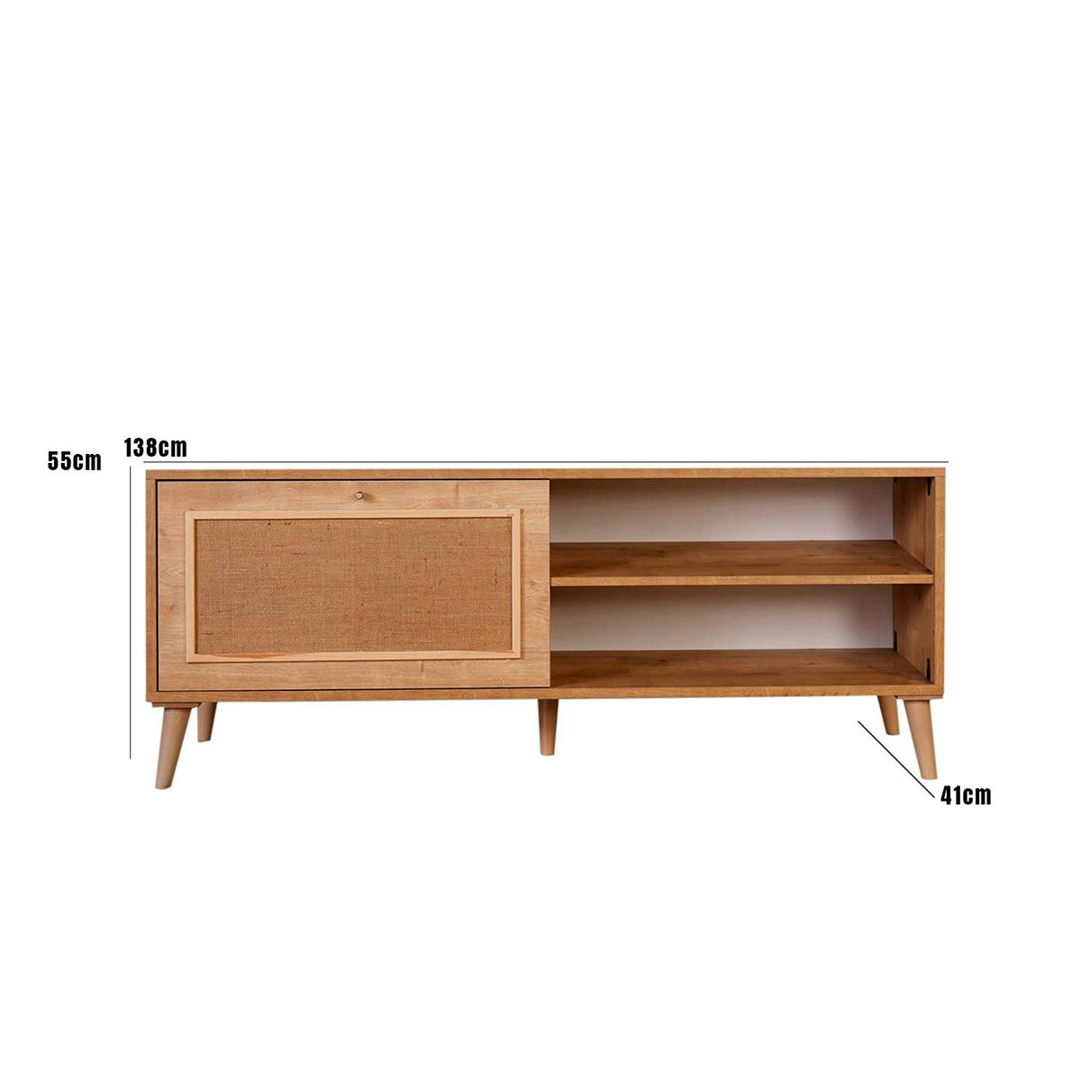 Meuble TV bohème avec porte tissu toile jute MARFA bois naturel, PIER IMPORT