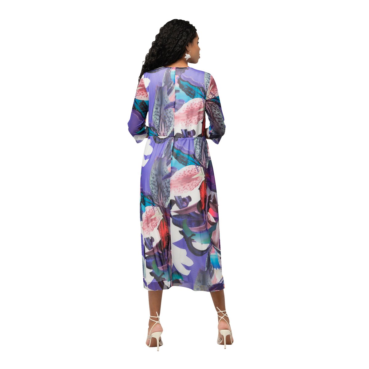 Robe midi à fleurs, effet cache-cœur blanc cassé, ULLA POPKEN