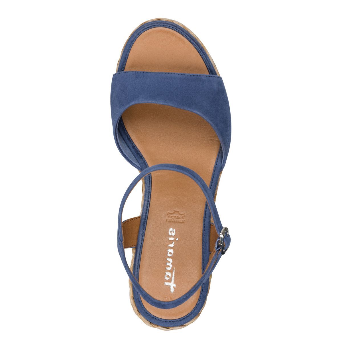 Sandale à talon en cuir bleu, TAMARIS