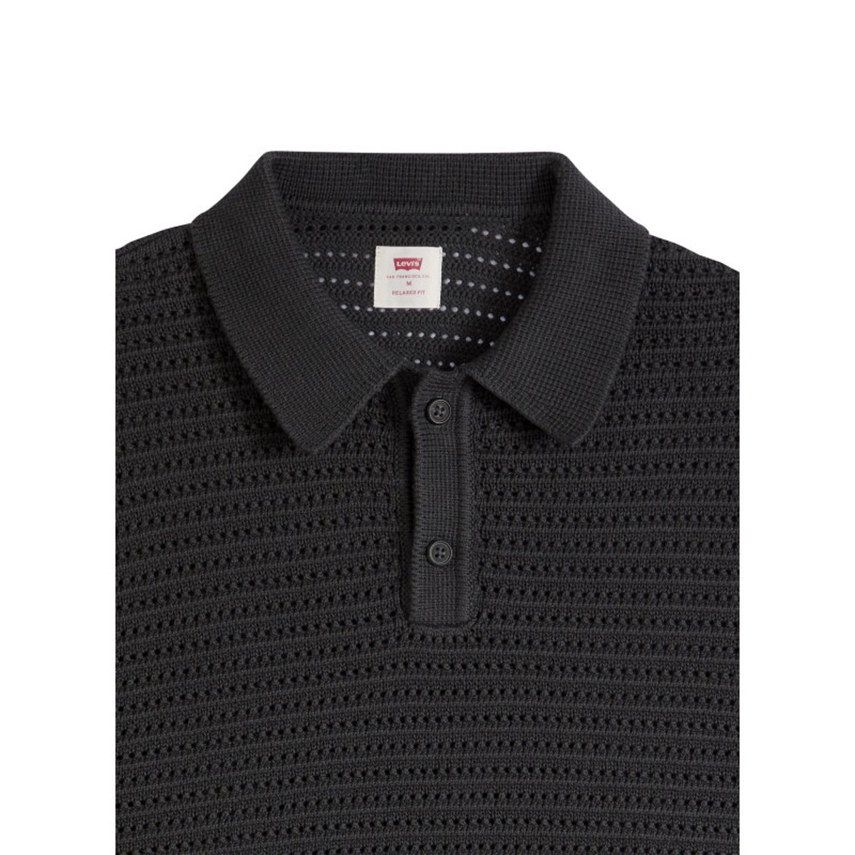 Polo en coton noir uni avec une coupe droite et un col boutonné noir, LEVI'S
