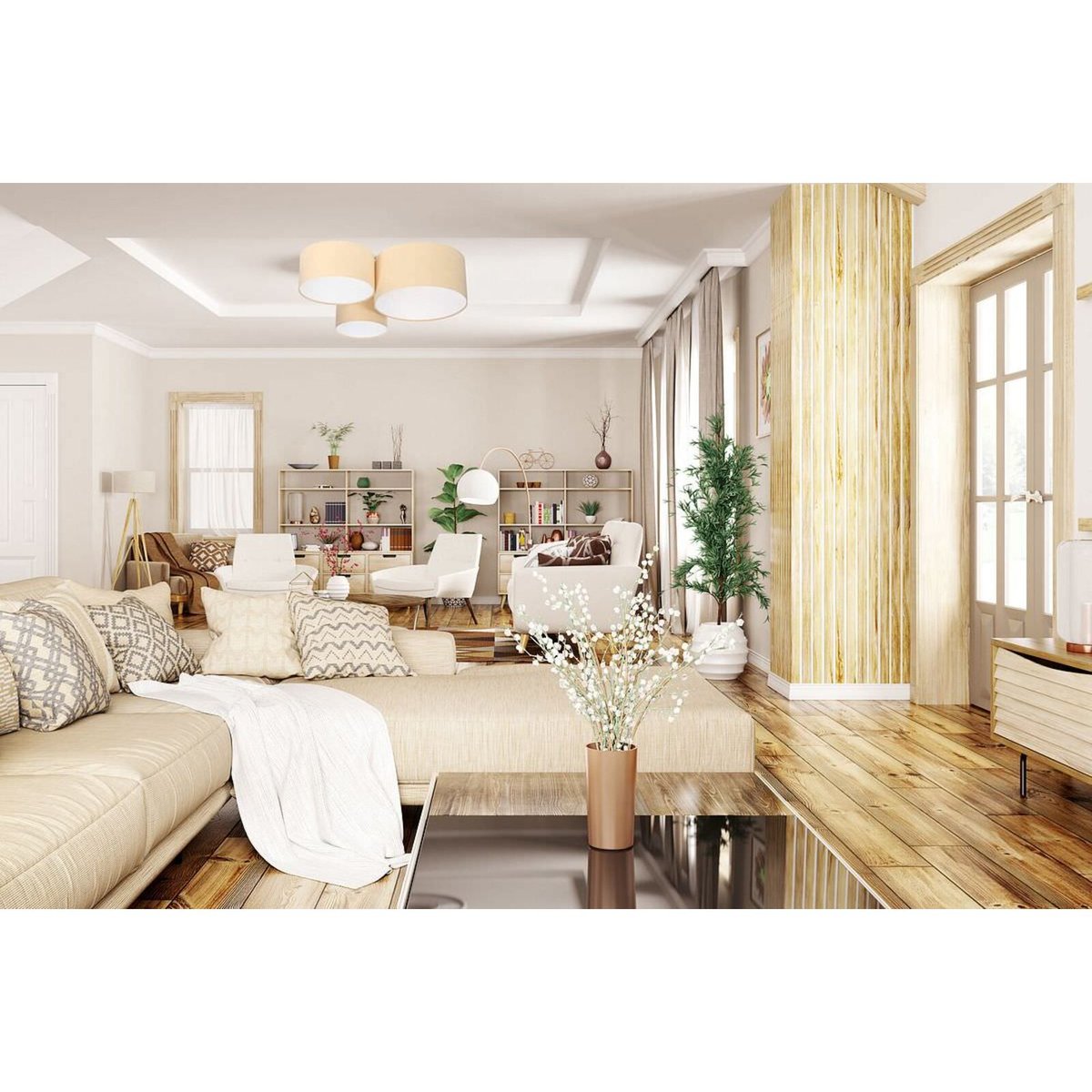 Plafonnier en velours TRIO beige, blanc, BPS KONCEPT