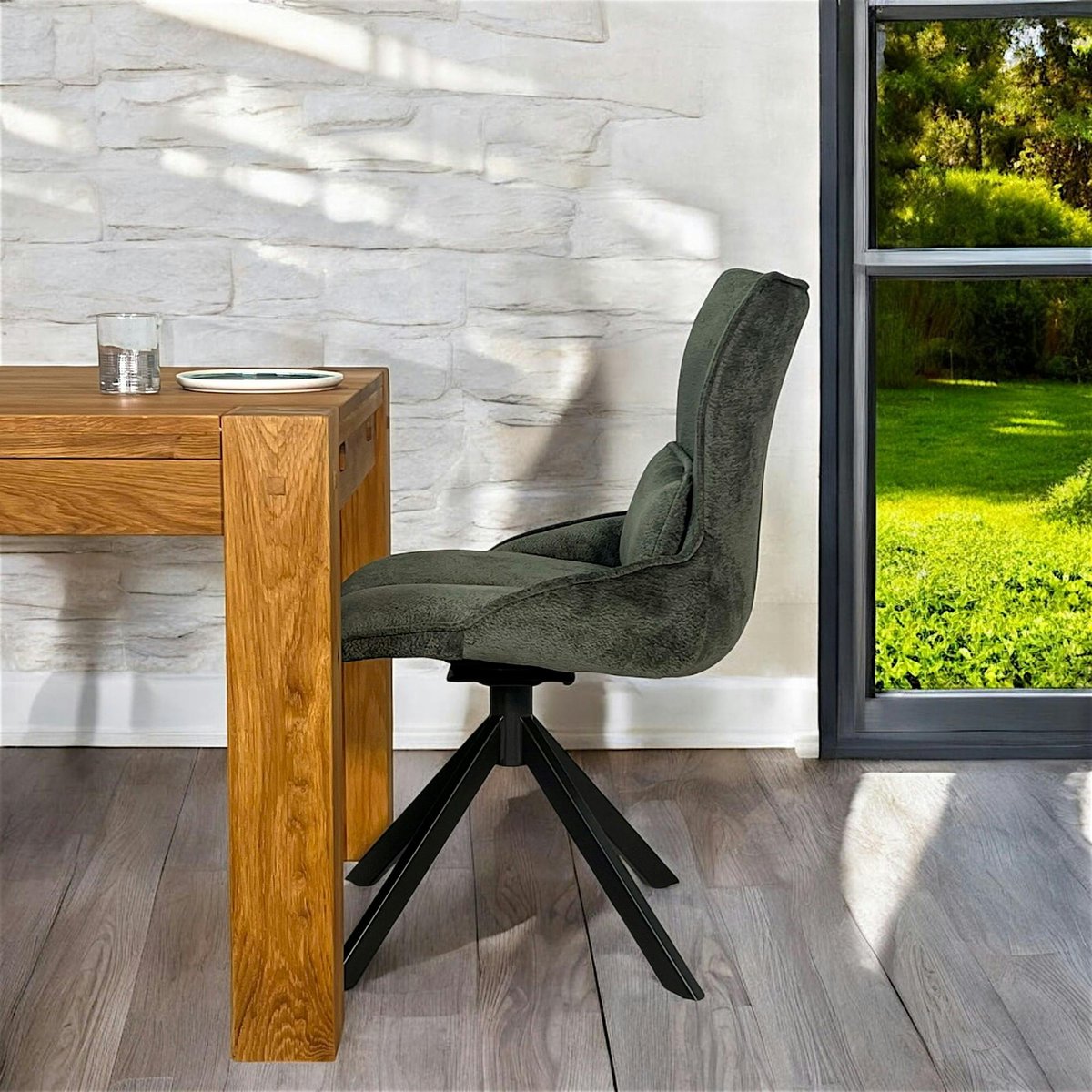 Chaise pivotante coussin et poignée tissu vert (lot de 2) IENA vert, PIER IMPORT
