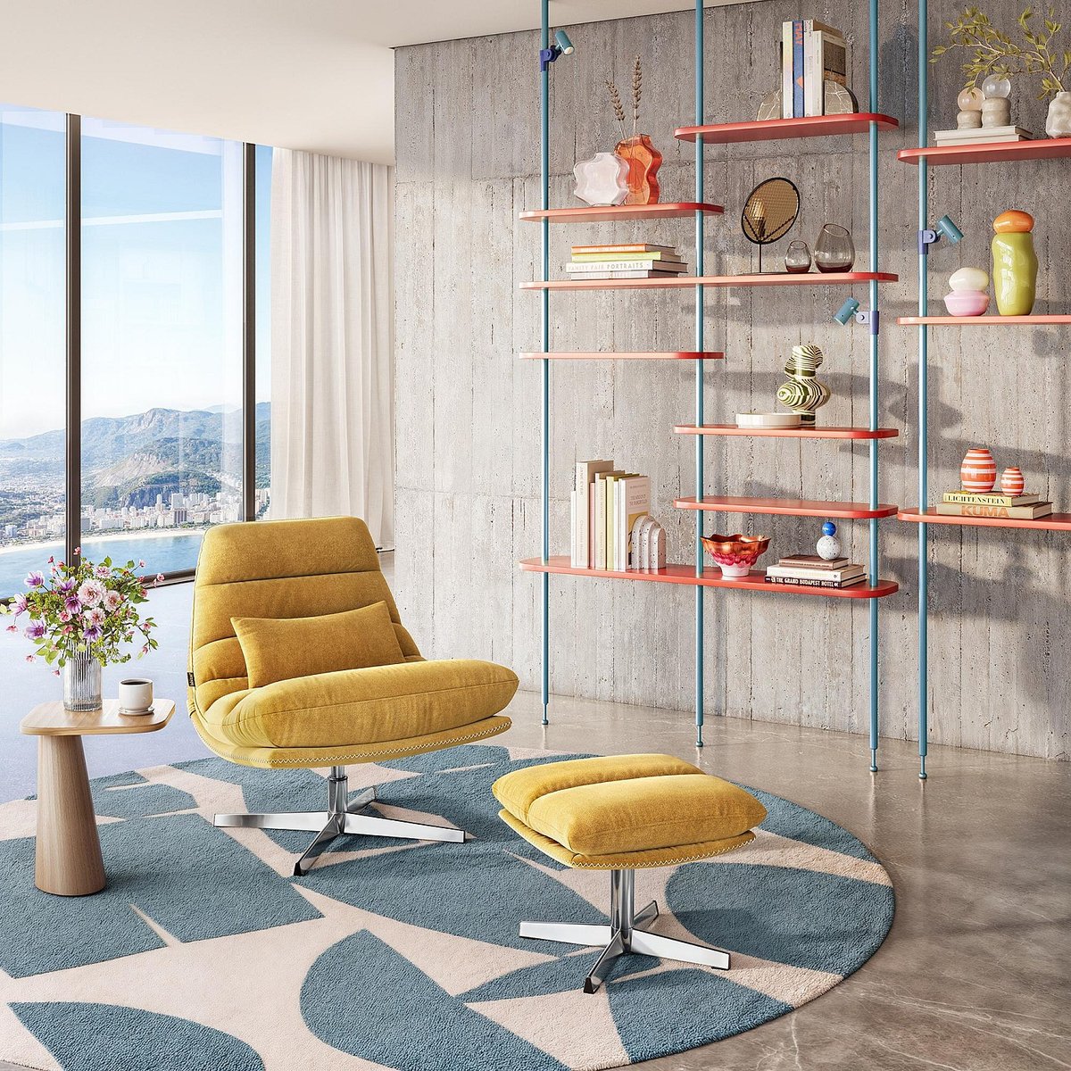 Fauteuil droit polyester ODERZO jaune moutarde, jaune, HABITAT