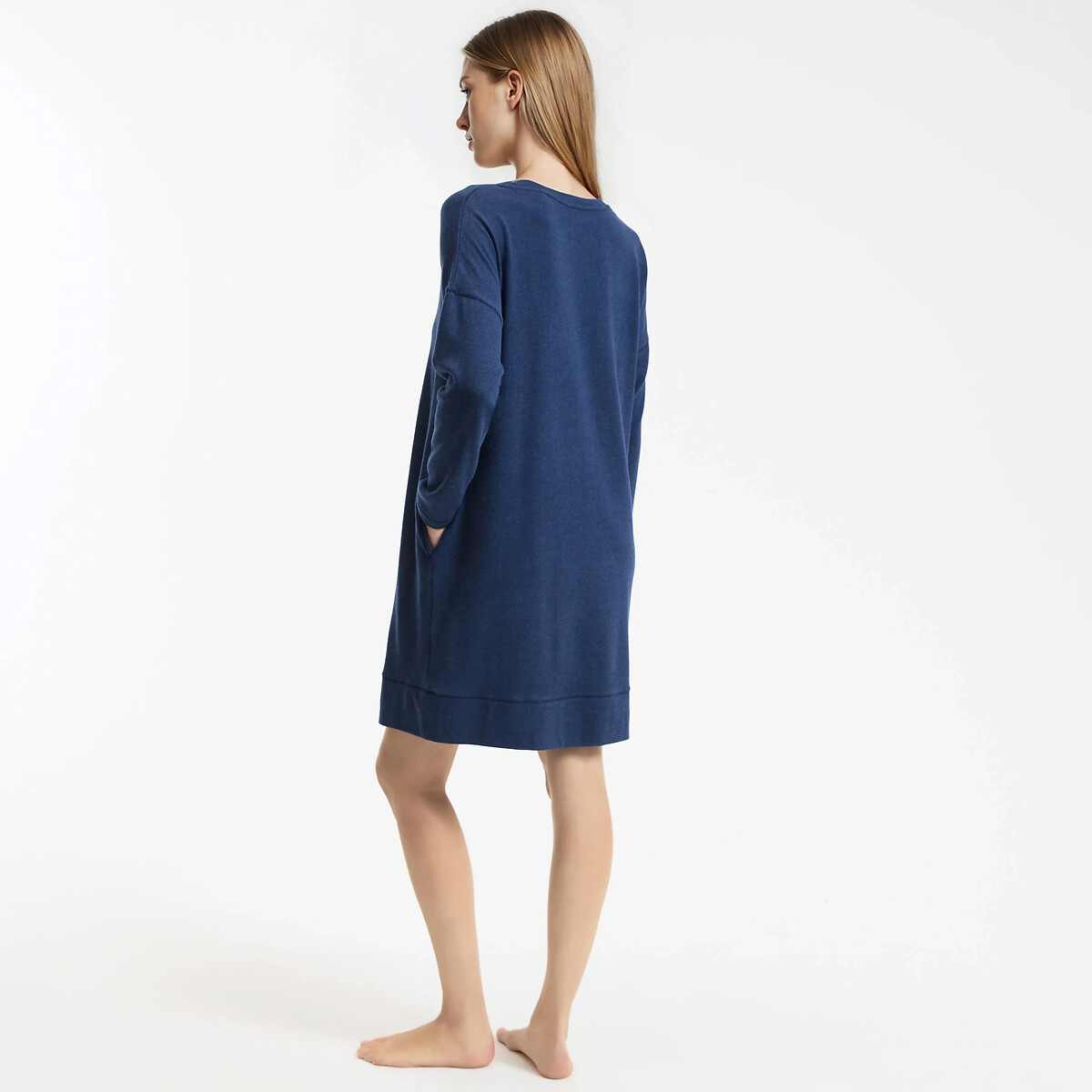 Chemise de nuit en maille grattée, toute douce bleu, LA REDOUTE COLLECTIONS