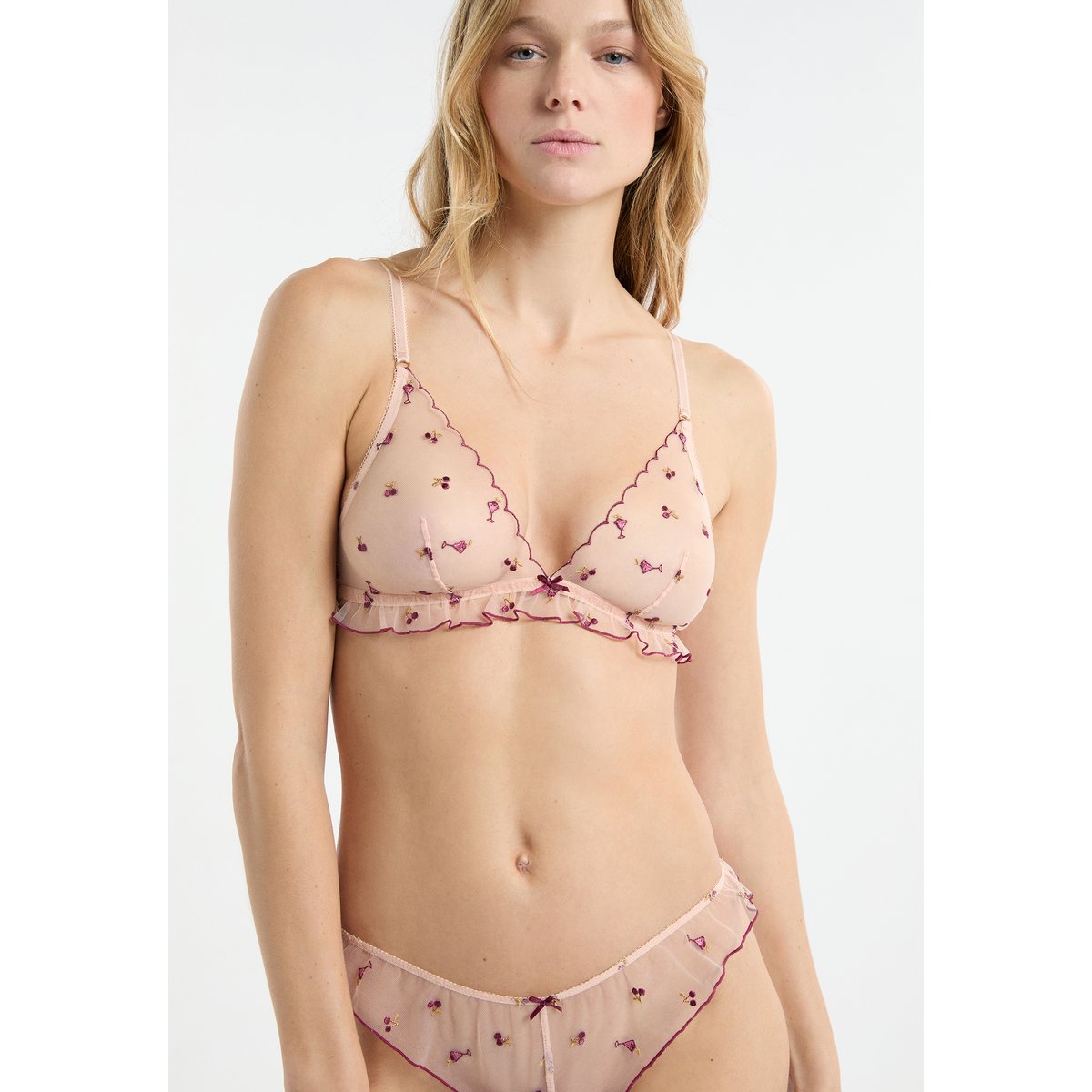 Soutien-gorge triangle en tulle à motifs mocktail brodés COCKTAIL blush, ETAM