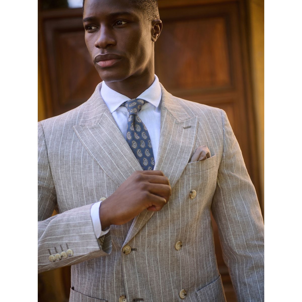 Blazer standard en lin mélangé à rayures naturel, NEXT