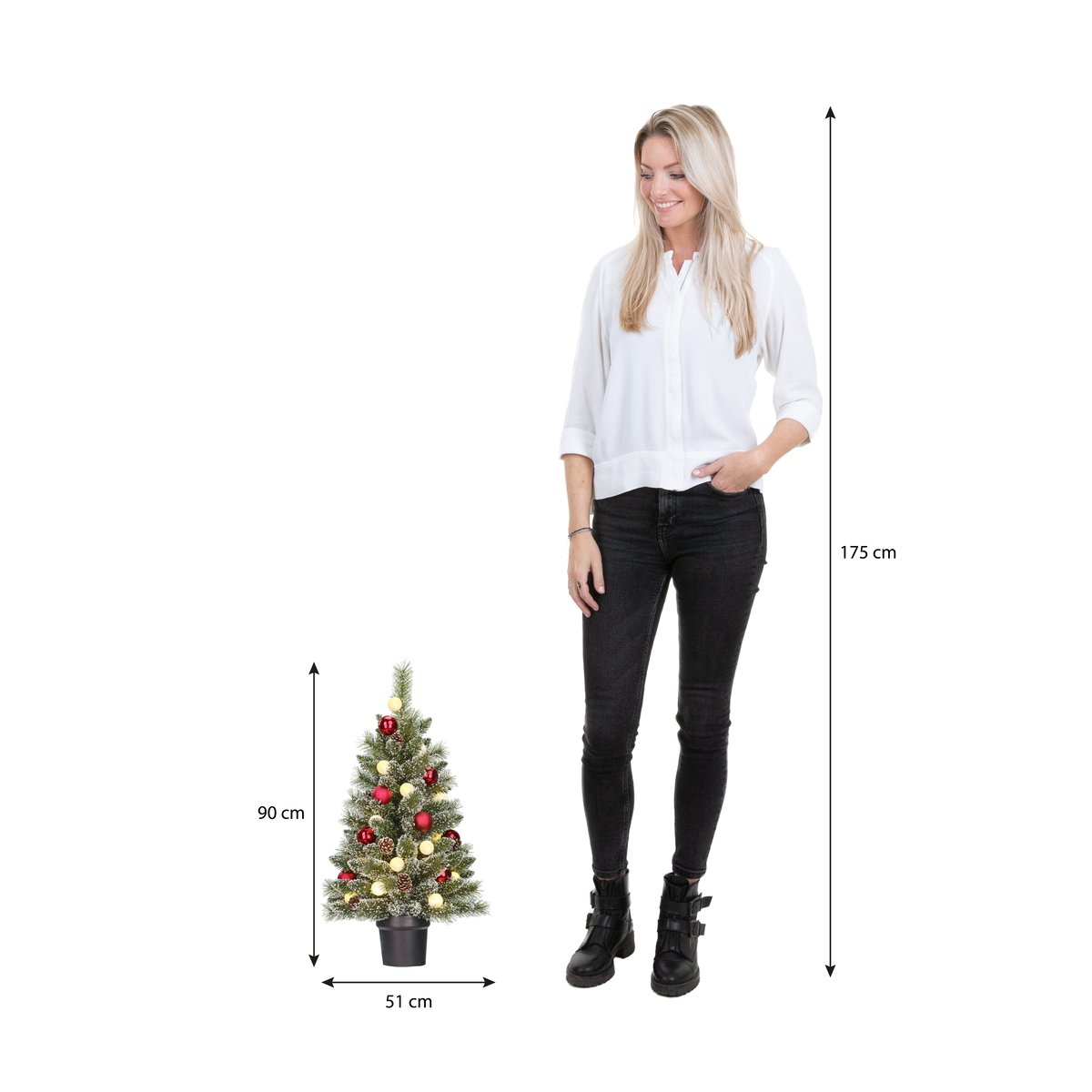 Sapin de Noël artificiel avec décorations et LED H90 cm KAPRUN vert, BLACK BOX TREES