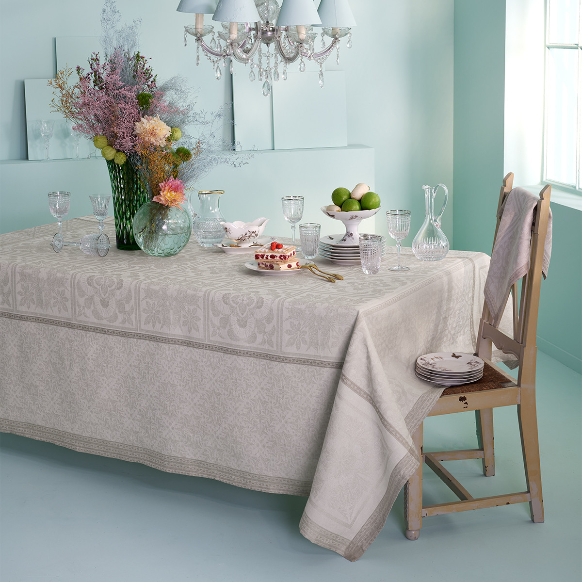 Chemin de table pur lin antitache HARMONIE beige, GARNIER THIEBAUT