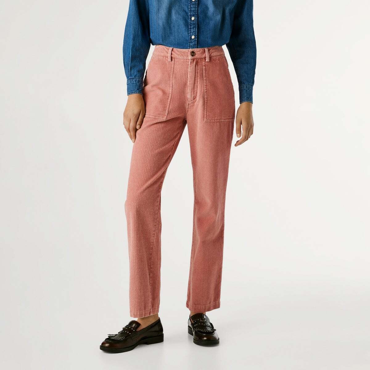 Pantalon Droit En Velours Côtelé rose ardoise, PEPE JEANS