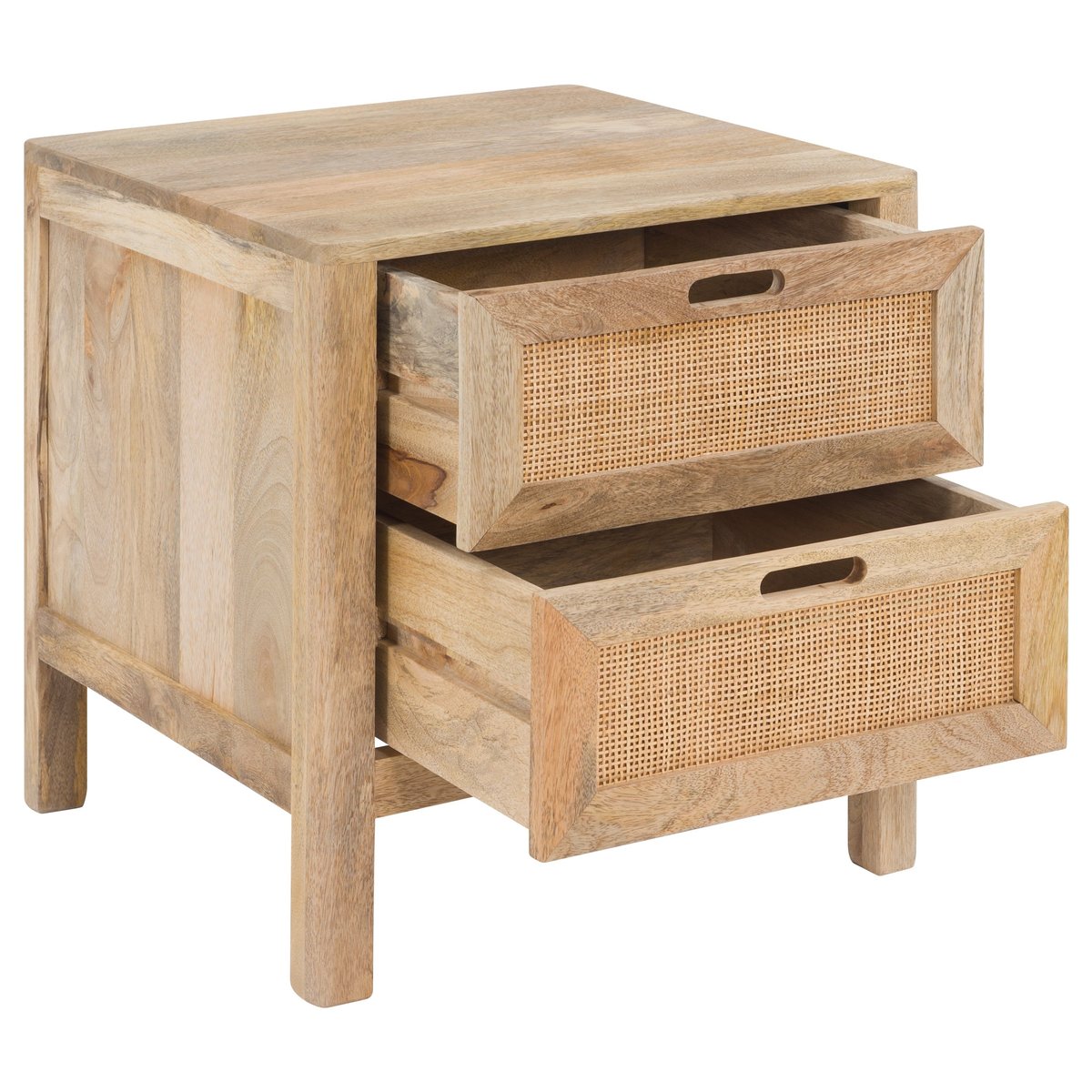 Table de chevet 2 tiroirs en bois de manguier et cannage - FÉLIX bois clair, MAISON PAVANE