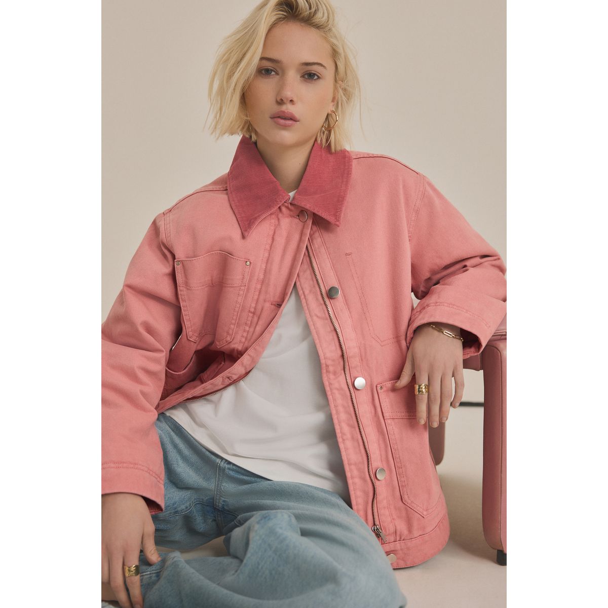 Veste avec col côtelé rose, NEXT