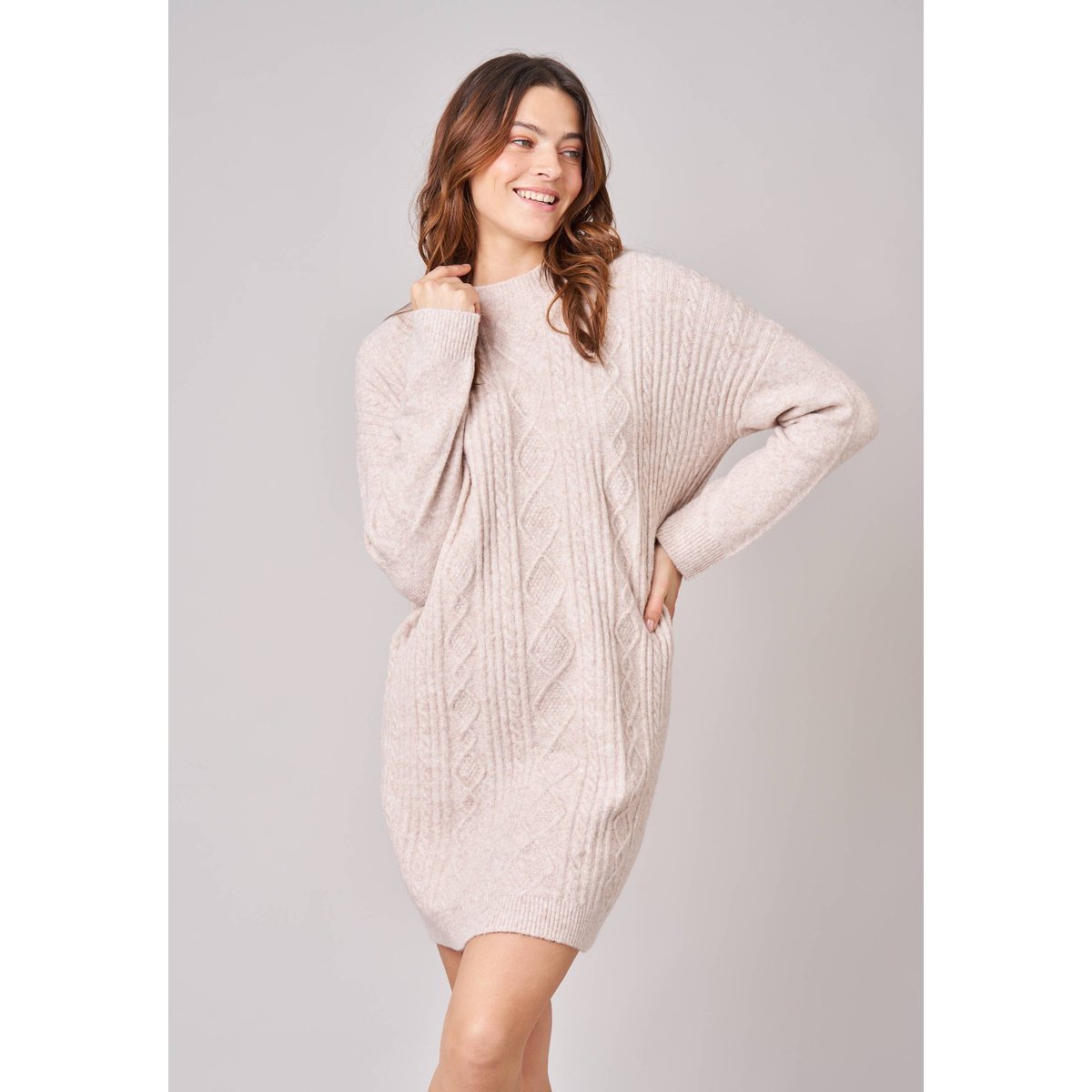 Robe ample femme en maille CORIANA beige, DEELUXE