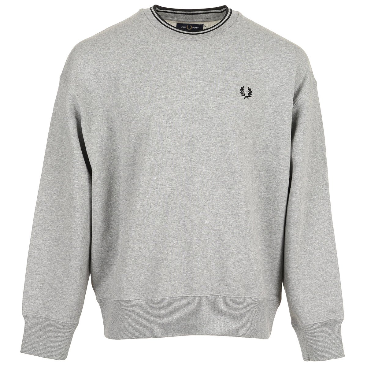 Pull OVERSIZED TIPPED SWEATSHIRT steel marl, FRED PERRY