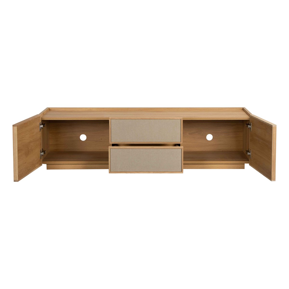 Meuble TV effet bois 150 cm en tissu style scandinave, TOMY bois clair, OVIALA
