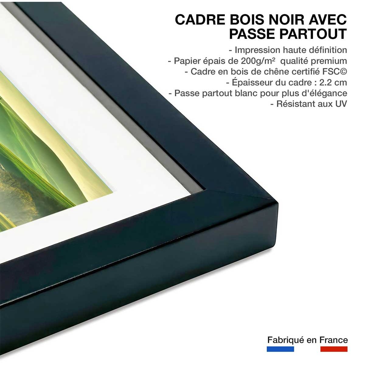 Affiche nature collines brumeuses affiche + cadre en bois - noir, HEXOA
