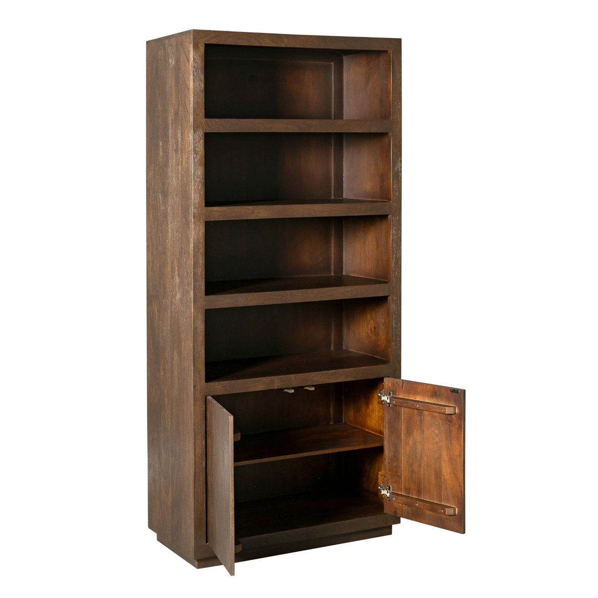 Bibliothèque en bois 4 niveaux 2 portes MONTARO brun, PIER IMPORT