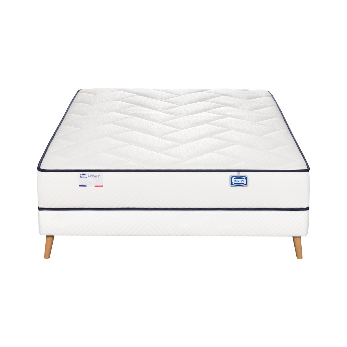 Ensemble L'EVIDENT, matelas ressorts ensachés 140x190, ferme, H23 + sommier blanc, SIMMONS
