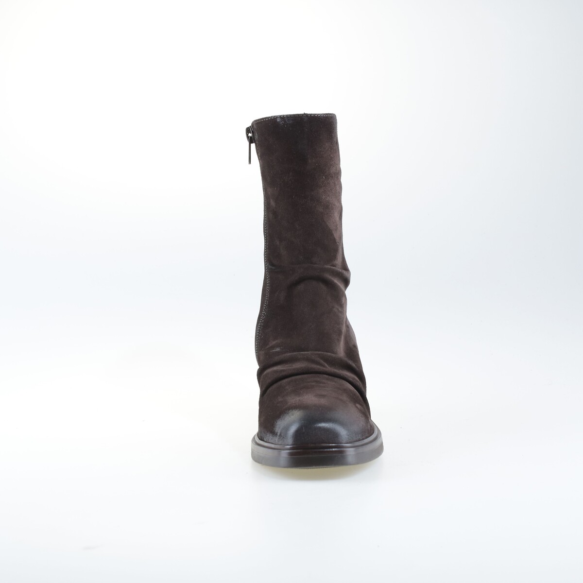 Botines de ante plisado con tacón ancho marrón oscuro, MJUS