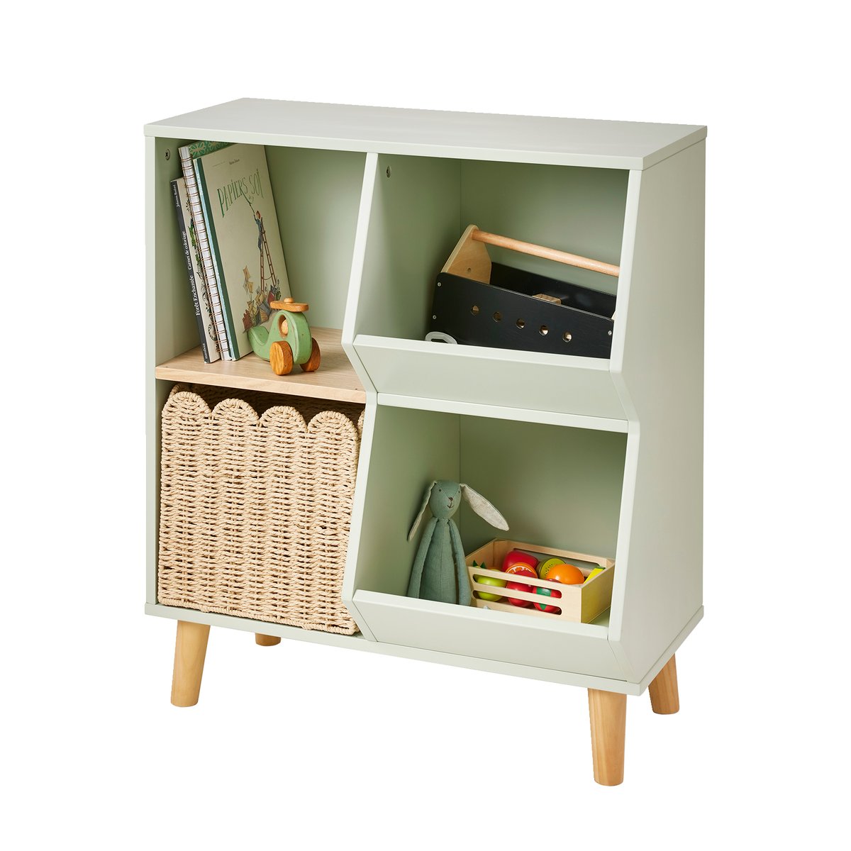 Rangements à case mix livres et jouets vert, VERTBAUDET