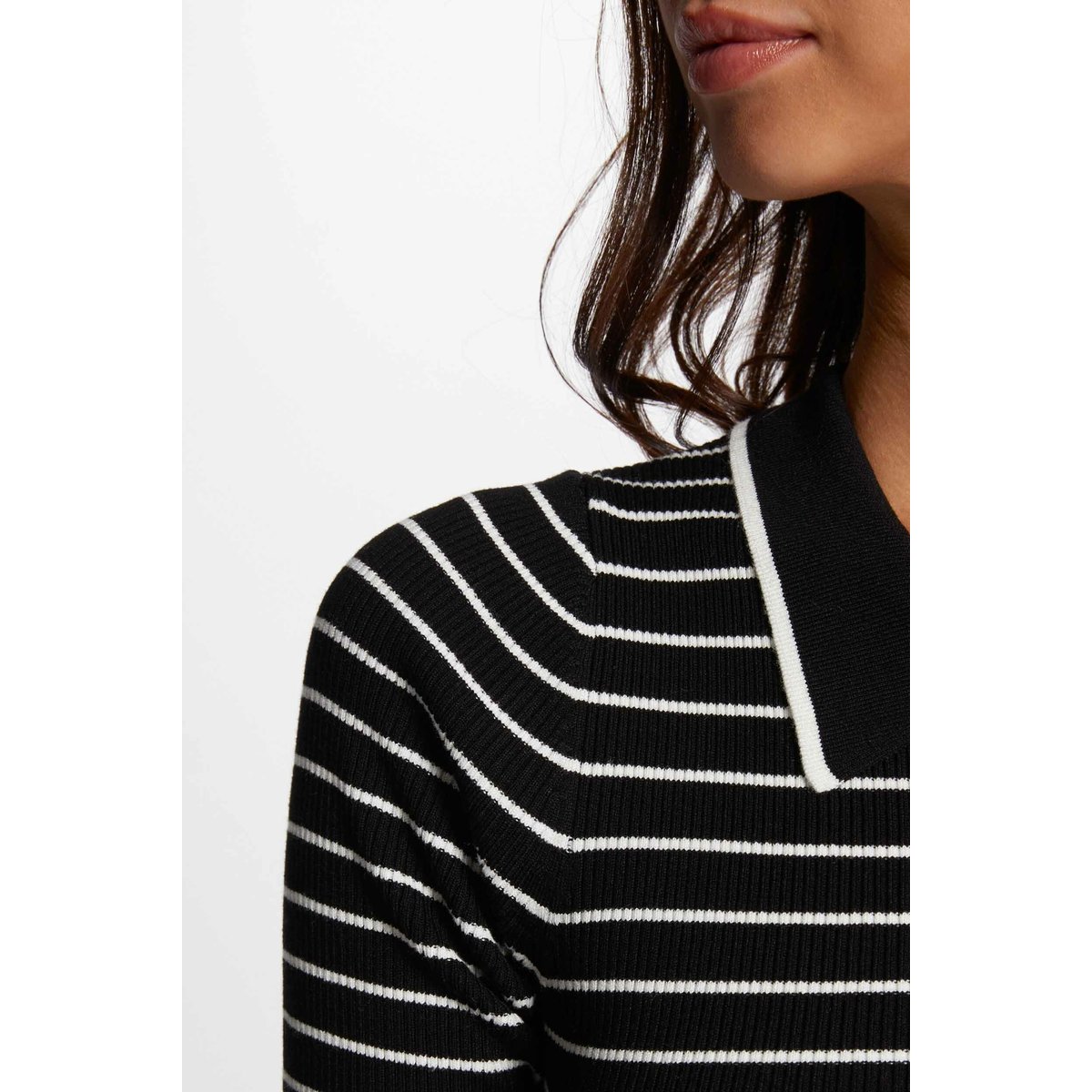 Robe tricot courte rayée noir, MORGAN