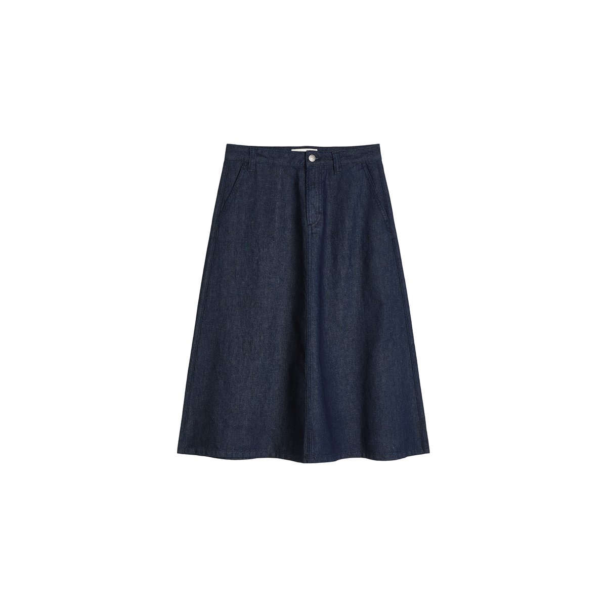 Jupe en jean évasée en mélange coton organique/lin bleu foncé, MARC O'POLO