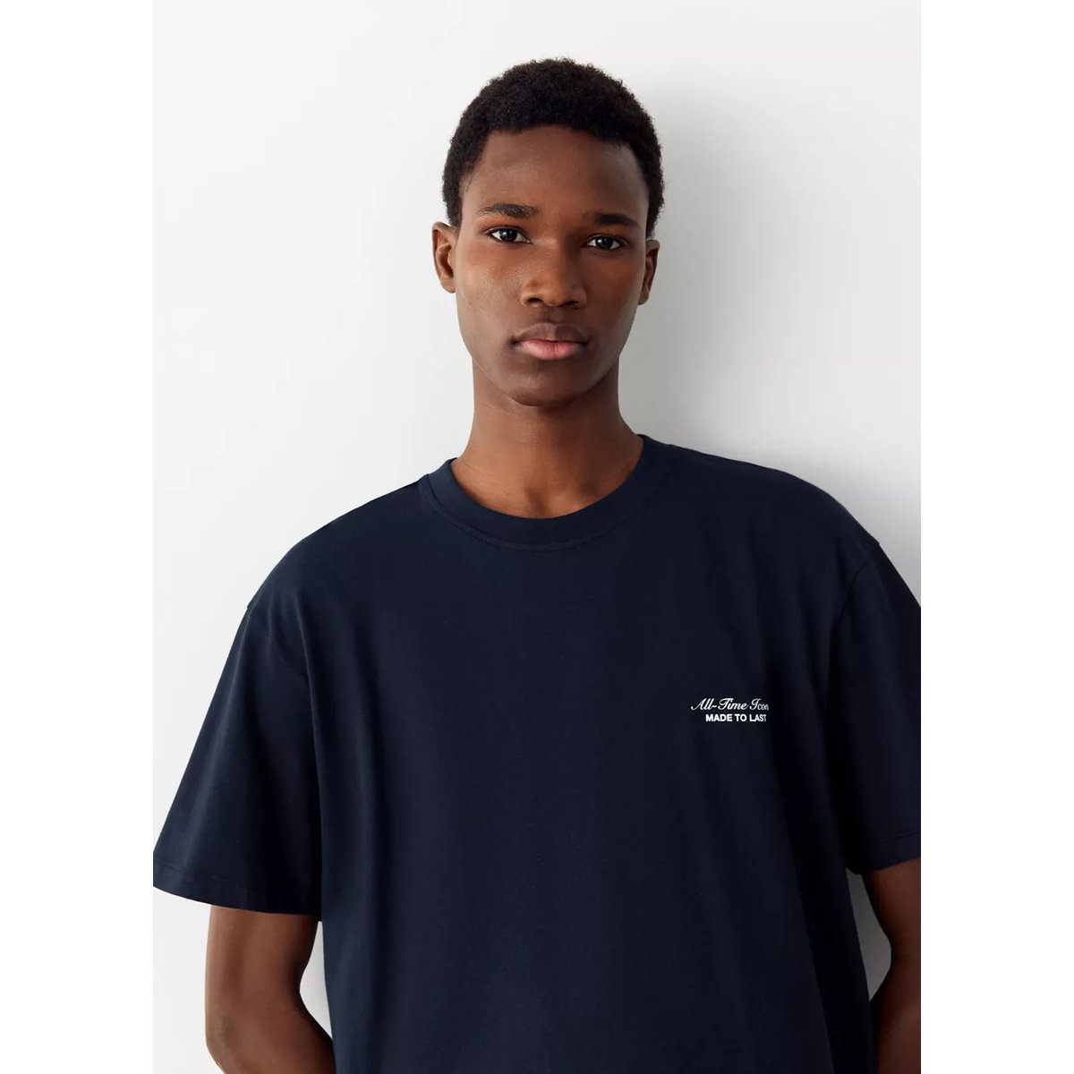 T-shirt 100 % coton imprimé bleu marine, MANGO TEEN