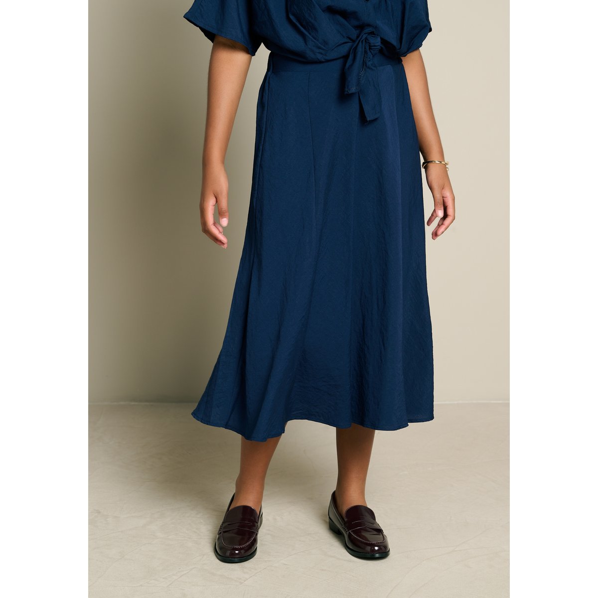 Jupe midi fluide bleu marine, LOLALIZA