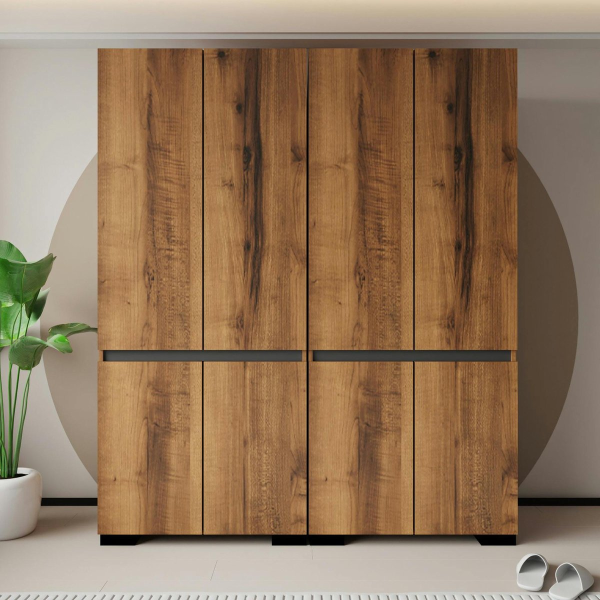 Armoire penderie 8 portes décor noyer et anthracite 180 cm BYRON marron, PIER IMPORT