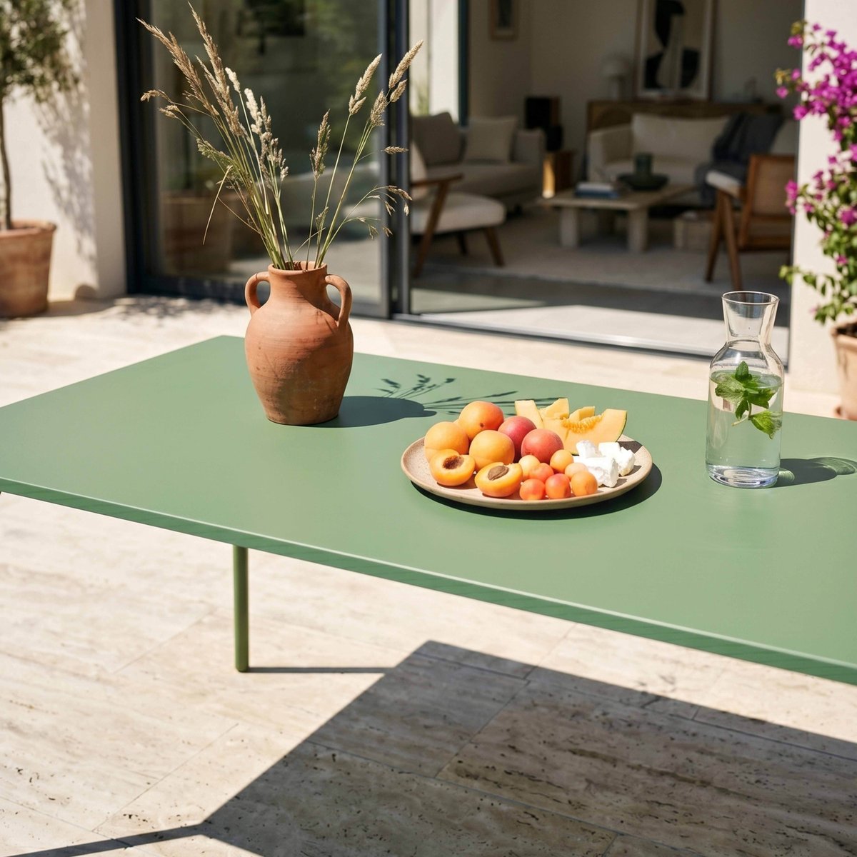 Table de jardin en métal 8 places, PALAVAS vert cactus, OVIALA