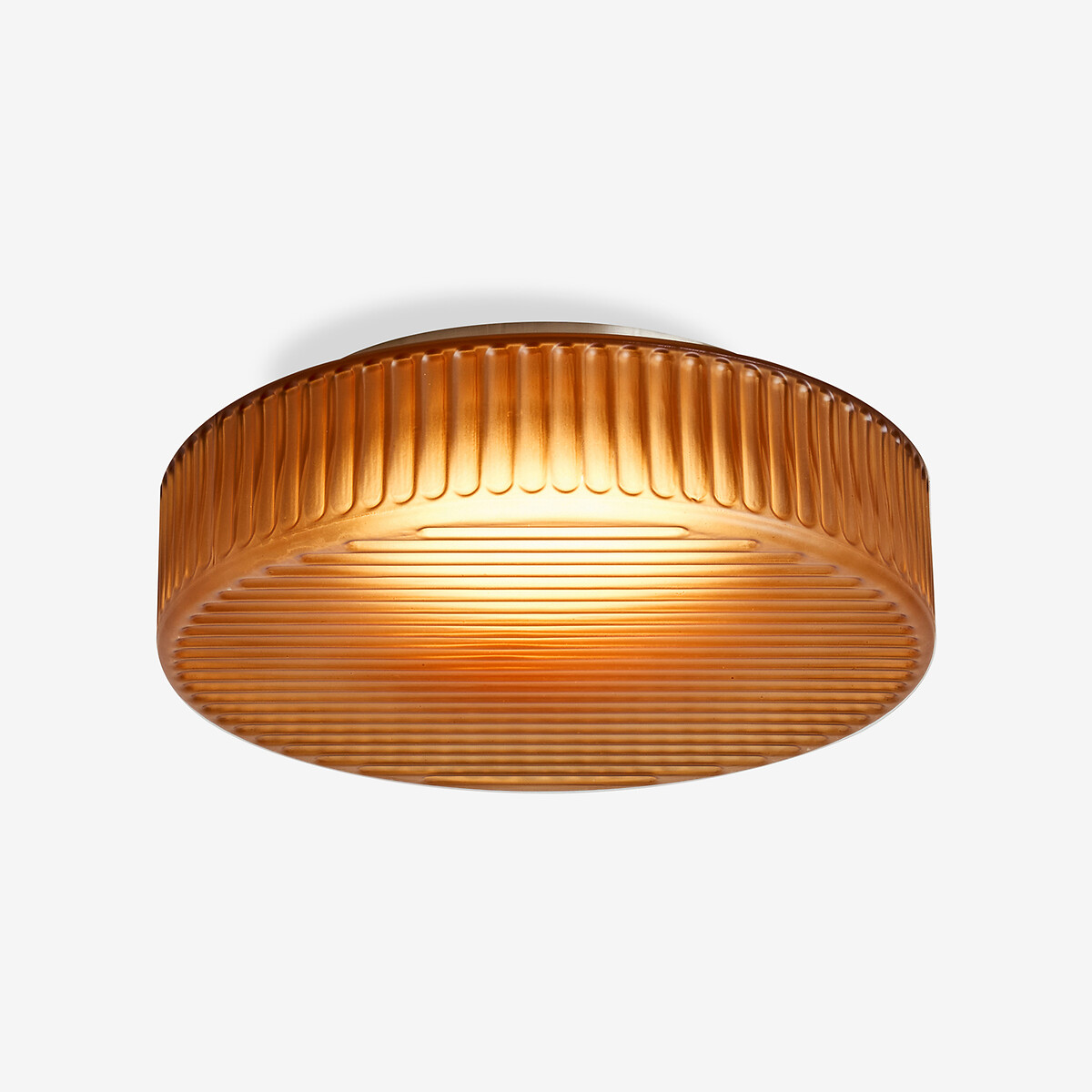 MADE.COM Alma Ribbed Glass Flush Ceiling Light amber, MADE