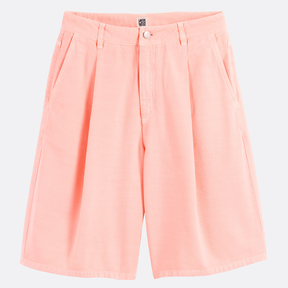 Bermuda con pinces in cotone e lyocell rosa rigato marine, LA REDOUTE COLLECTIONS