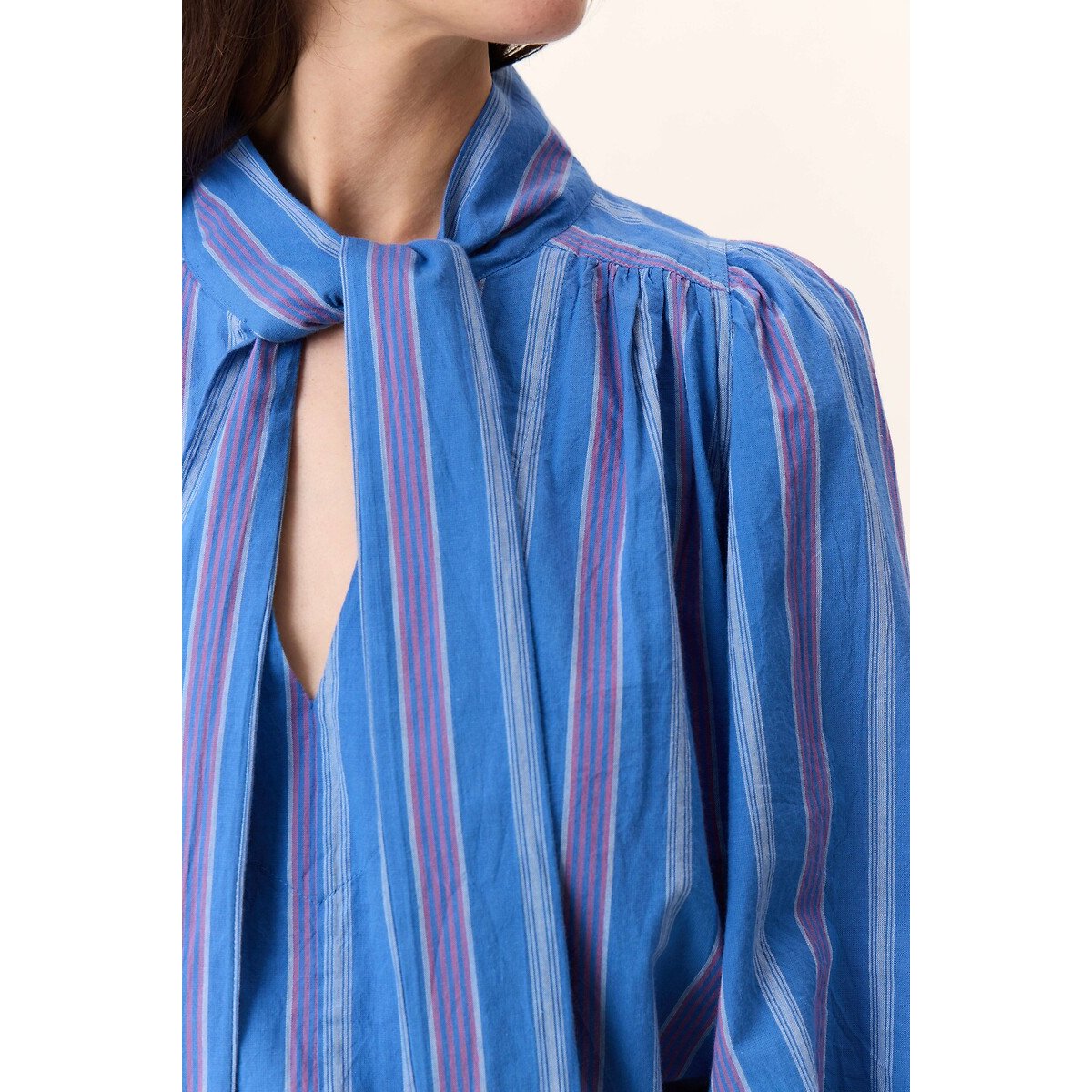 Cilian Striped Blouse with Pussy-Bow Collar blue striped, LEON & HARPER