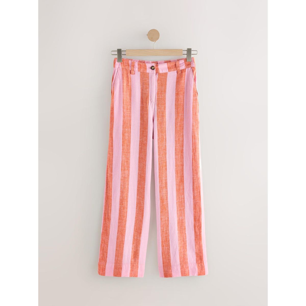 Pantalon large habillé en mélange de lin rose/orange rayé, NEXT