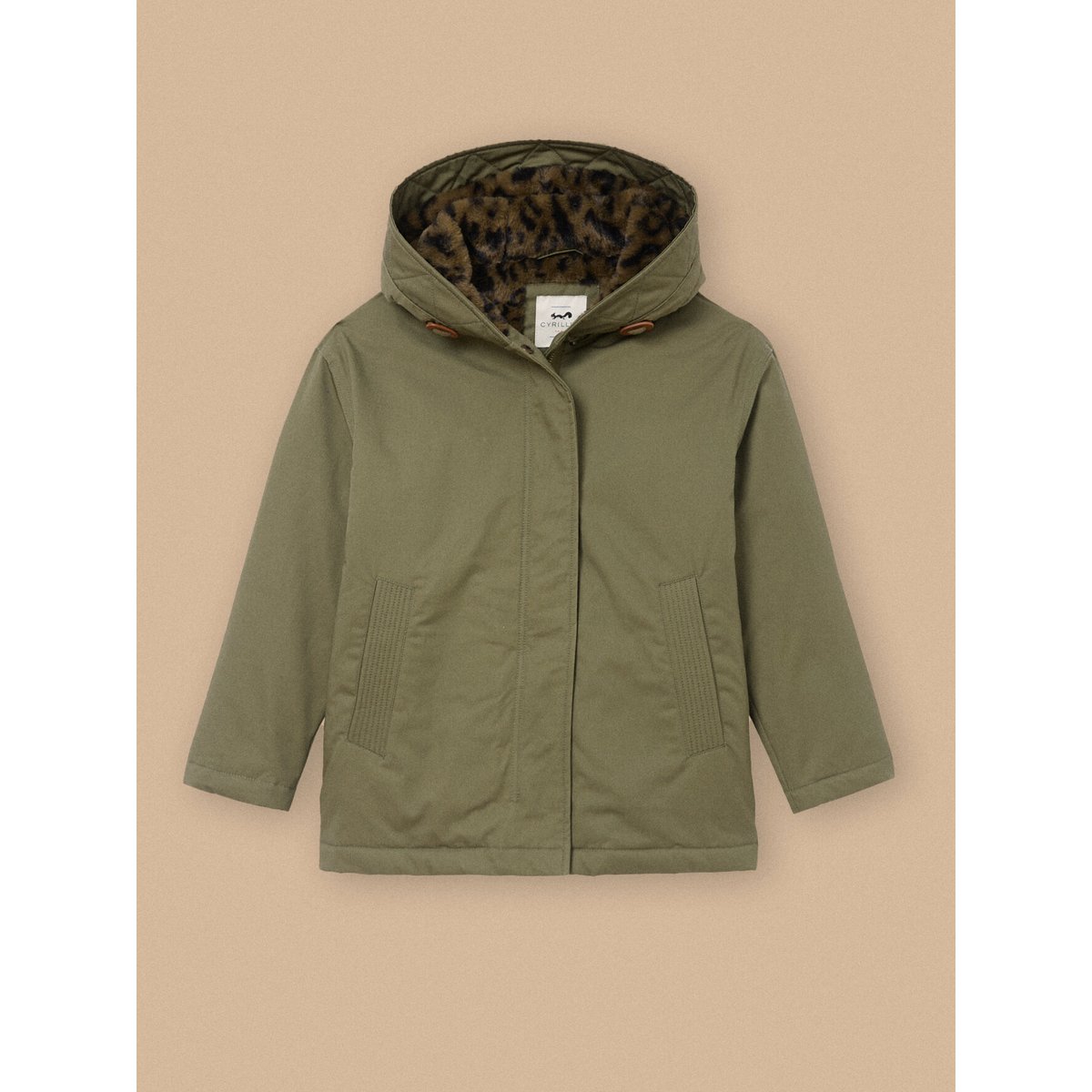 Parka courte doublée léopard - Junior vert olive, CYRILLUS