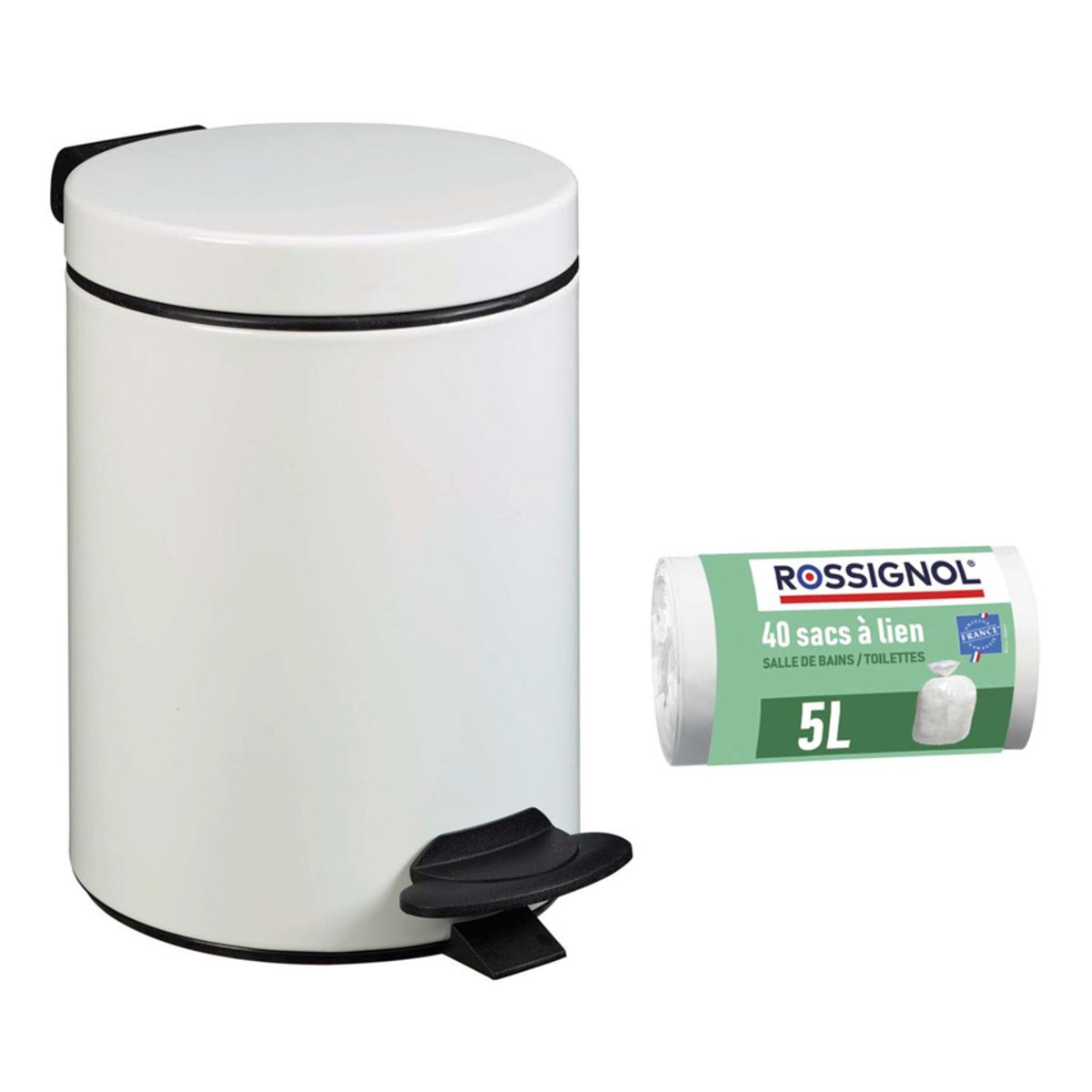 Poubelle de salle de bain à pédale 3L et 40 sacs poubelle 5L - CYJEU blanc, ROSSIGNOL