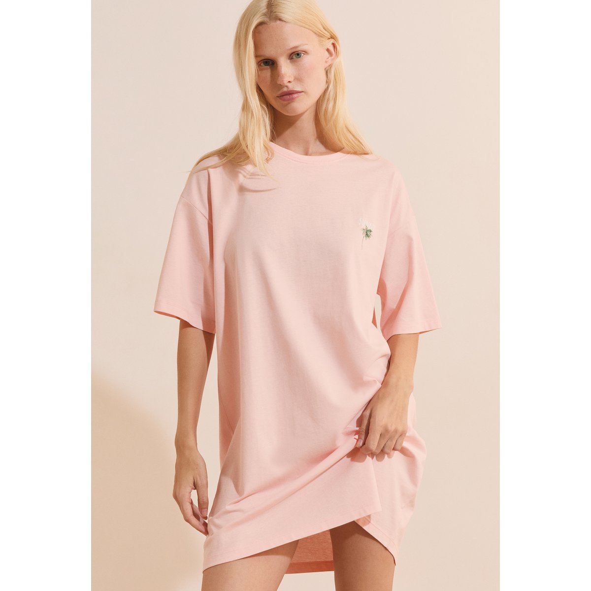 Chemise de nuit en coton SOLARIS rose poudre, ETAM