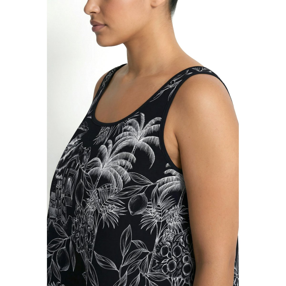 Robe midi sans manches, motif palmiers noir, ULLA POPKEN