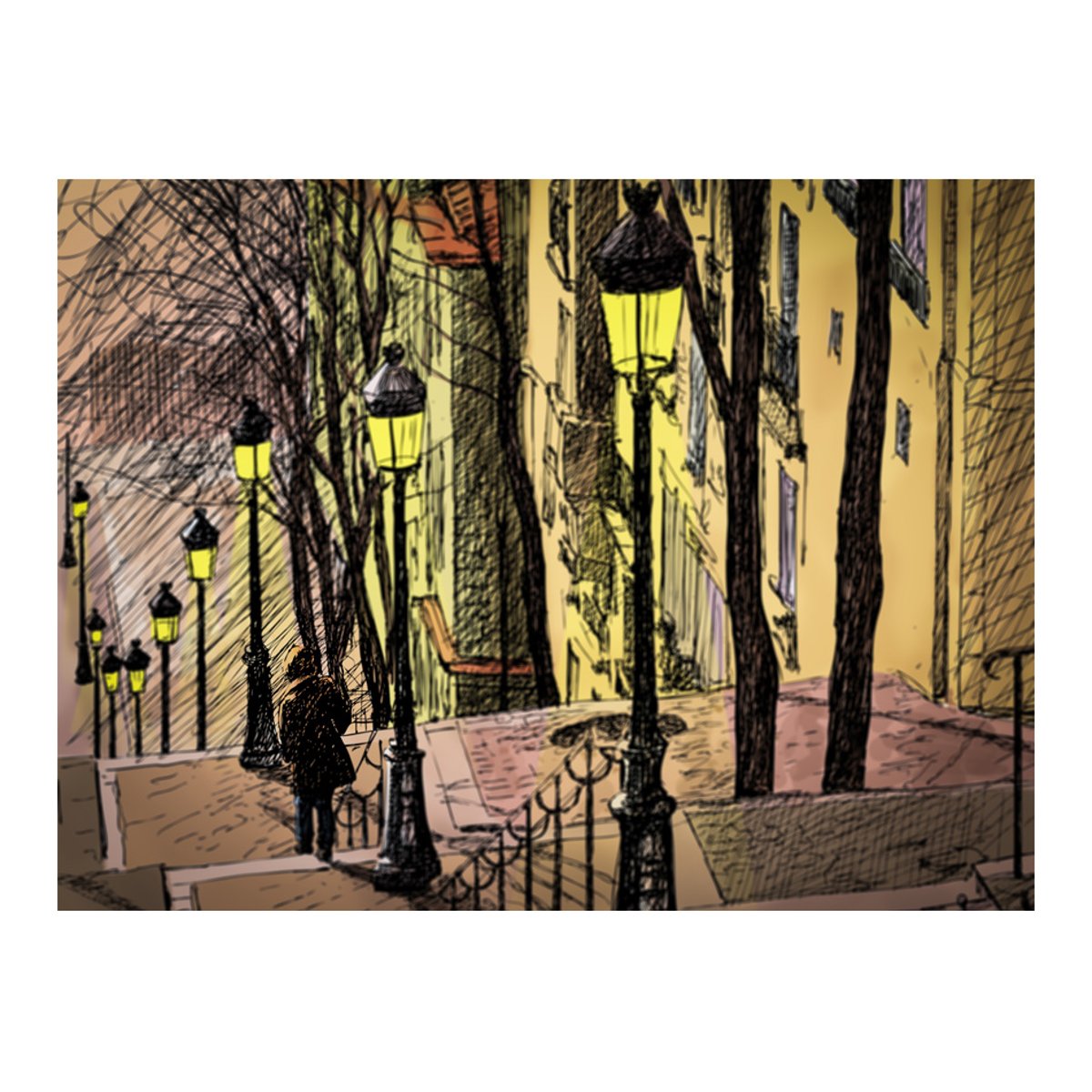 Papier peint intissé panoramique Ville et Architecture Lonely walk through Montmartre multicouleur, EDEN